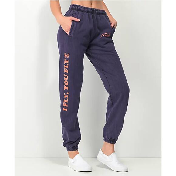 Petals by Petals and Peacocks I Fly You Fly Purple Wash Sweatpants - Picture 1 of 6